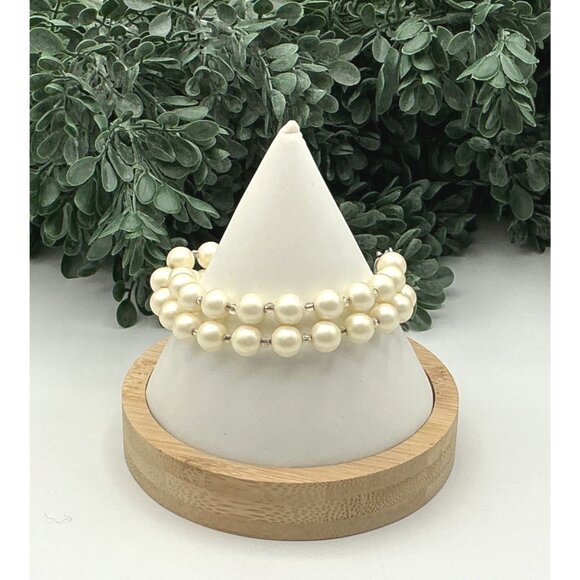 Vintage Two Strand Cream Pearl Bracelet With Silver Toggle Clasp - Picture 2 of 5